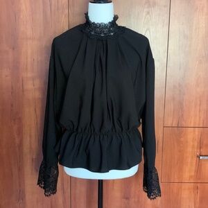 Lace Trimmed Long Sleeved Blouse